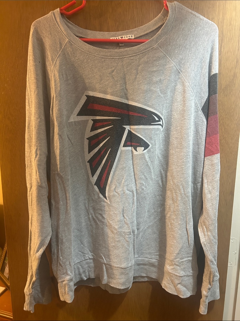 Junk Food Clothing Gray Sweatshirt with Red & Black Sleeve Stripes